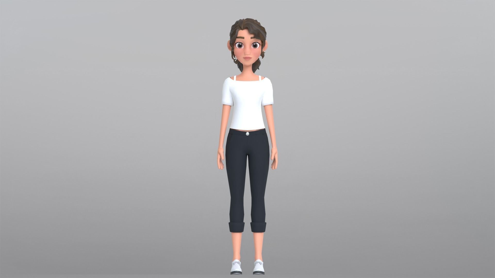 Tiana Cartoon Girl Character Low-poly 3D model_3