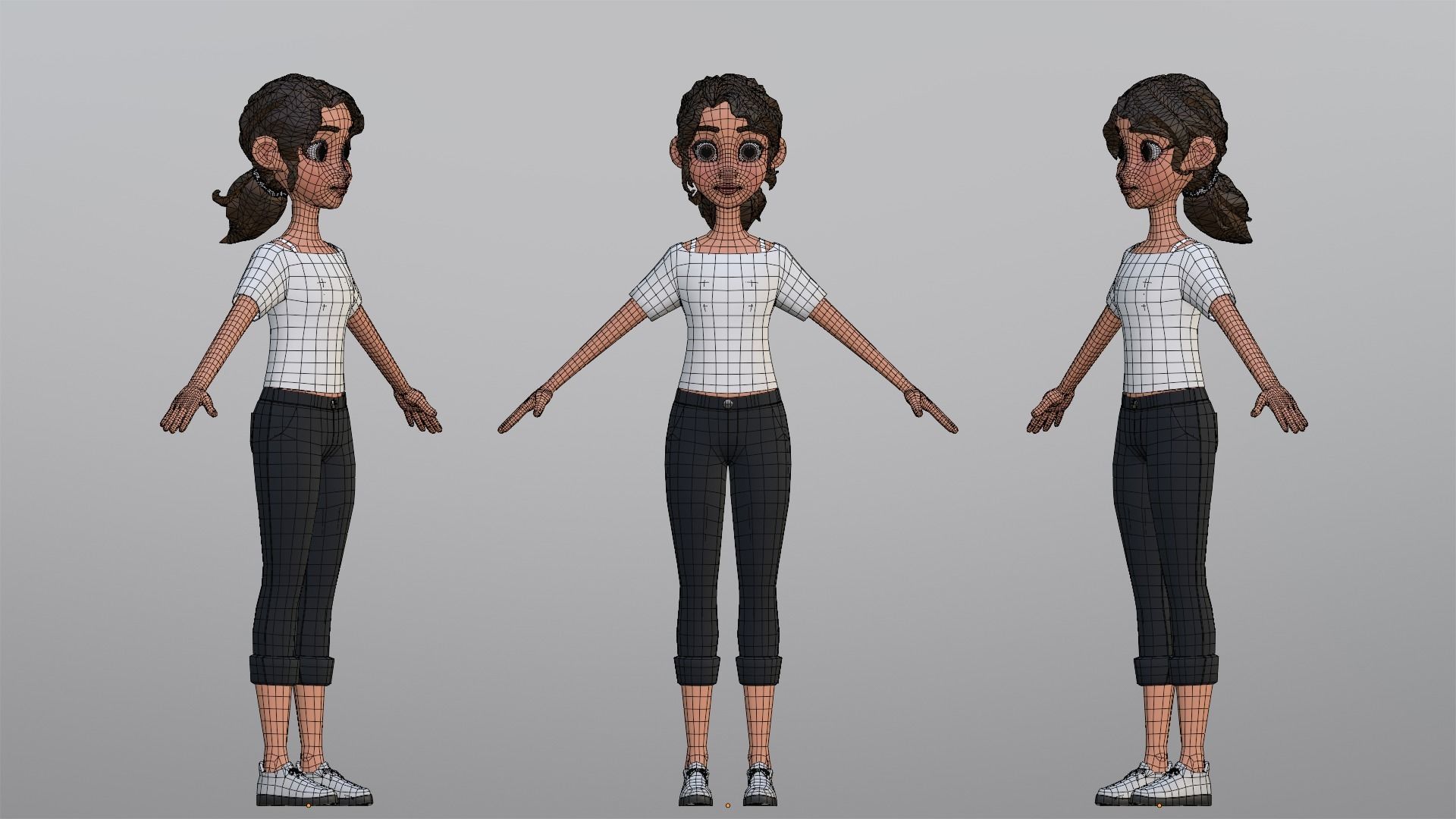 Tiana Cartoon Girl Character Low-poly 3D model_8