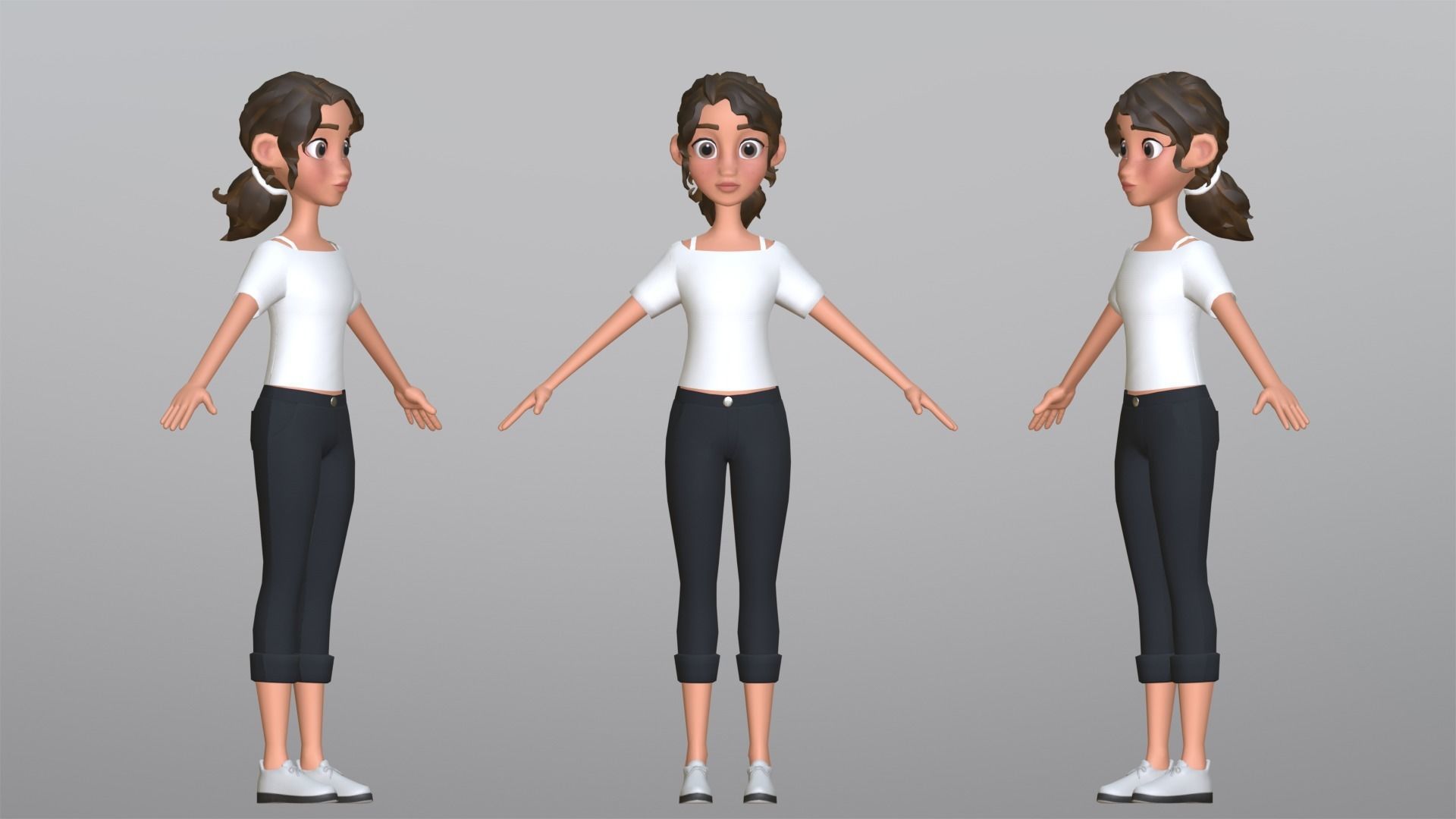 Tiana Cartoon Girl Character Low-poly 3D model_5
