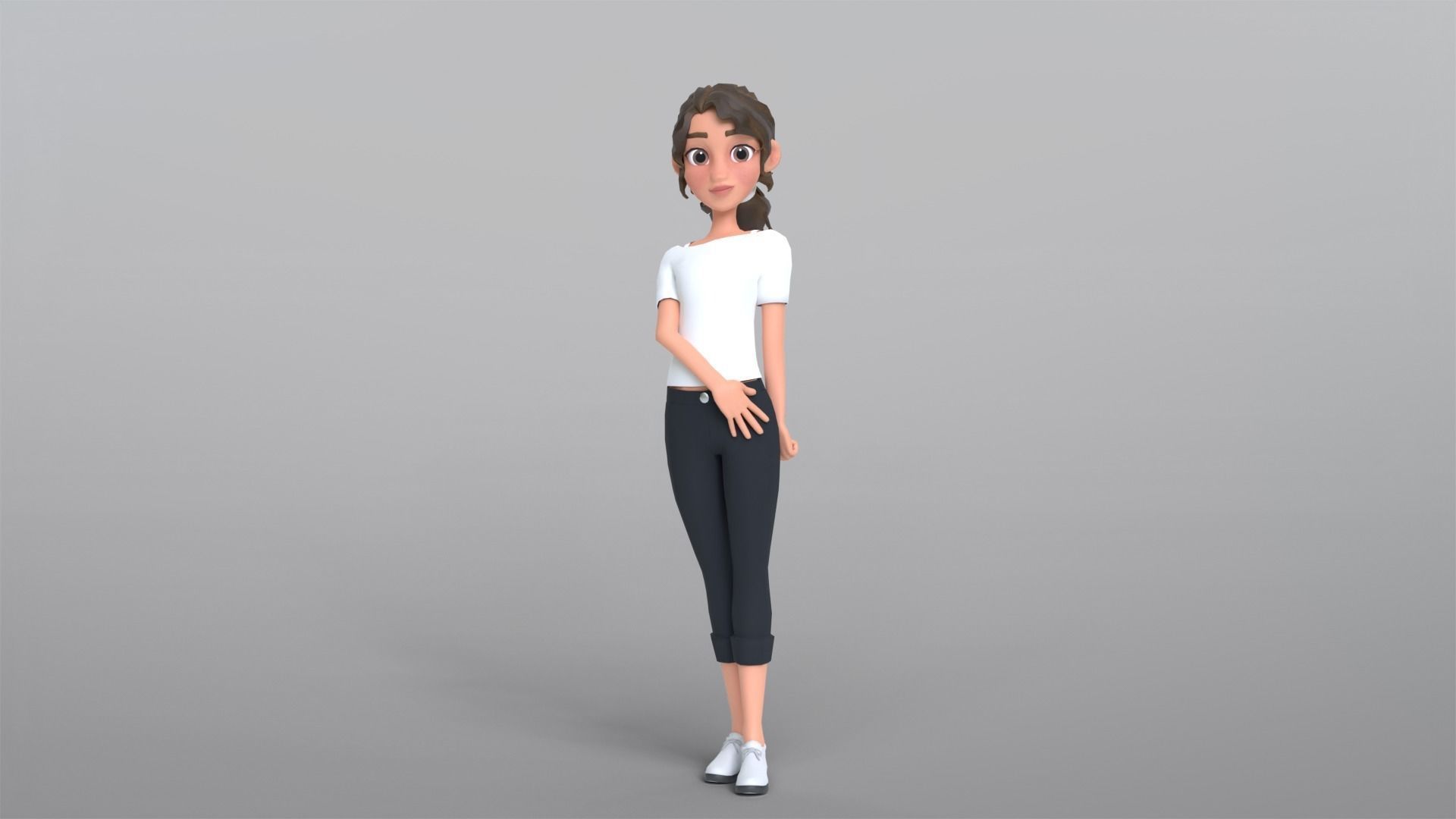Tiana Cartoon Girl Character Low-poly 3D model_2