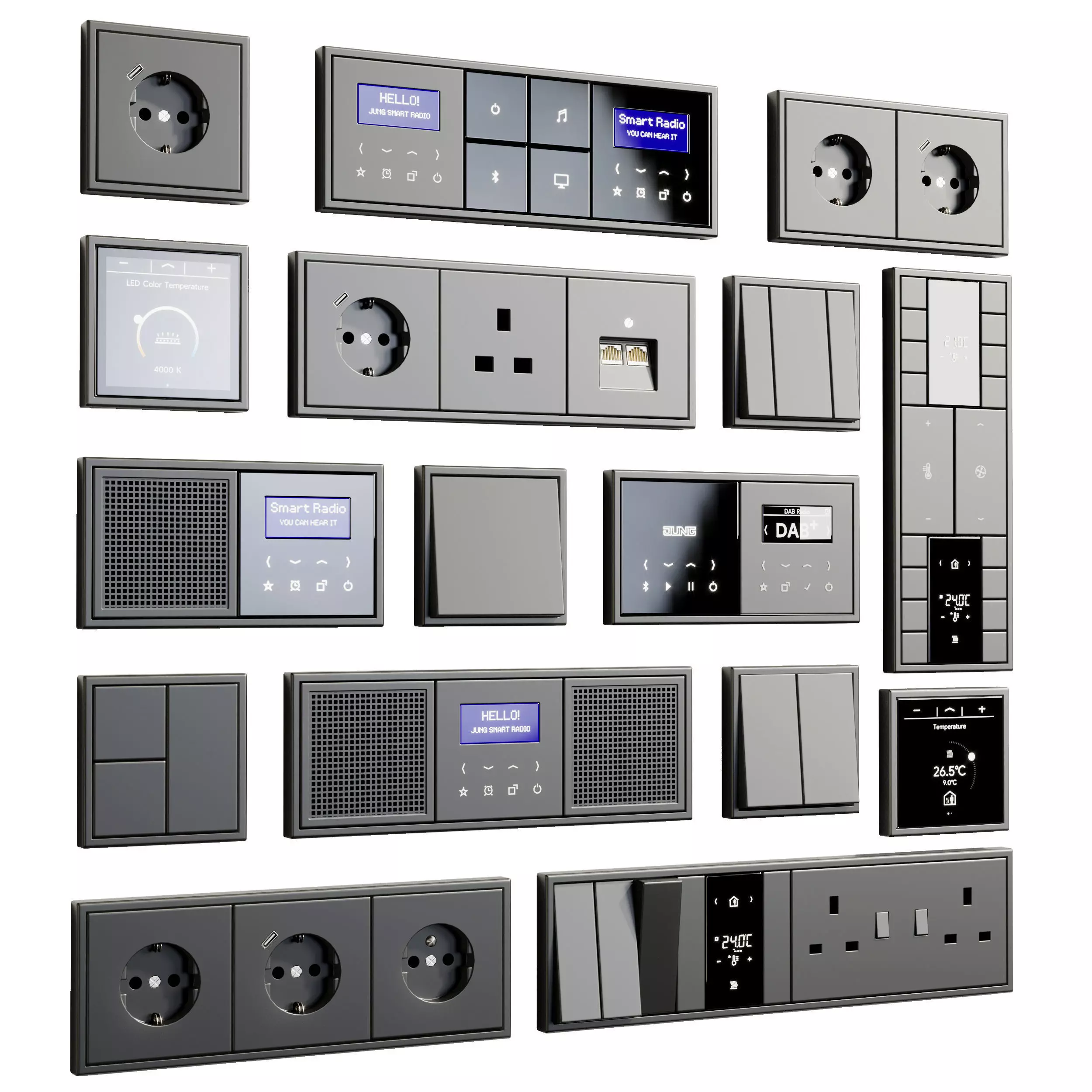 switches and socket jung LS 990 Flat Low-poly 3D model
