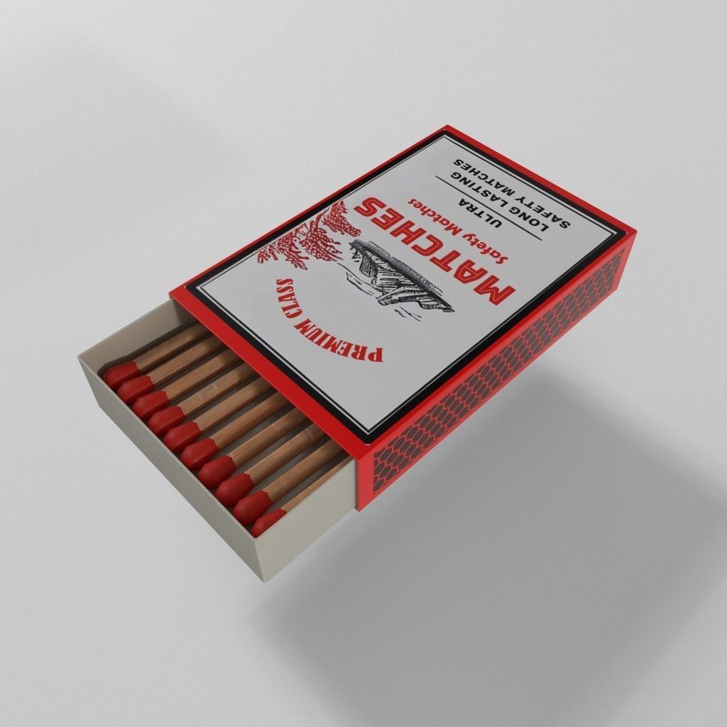 Lighting fluids and matches Matches Small Box Low-poly 3D model_2