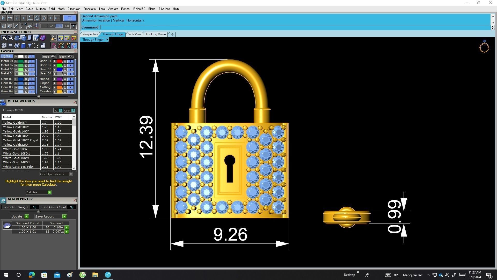 A6812 Diamond Key And Lock Pendant 3D print model_6
