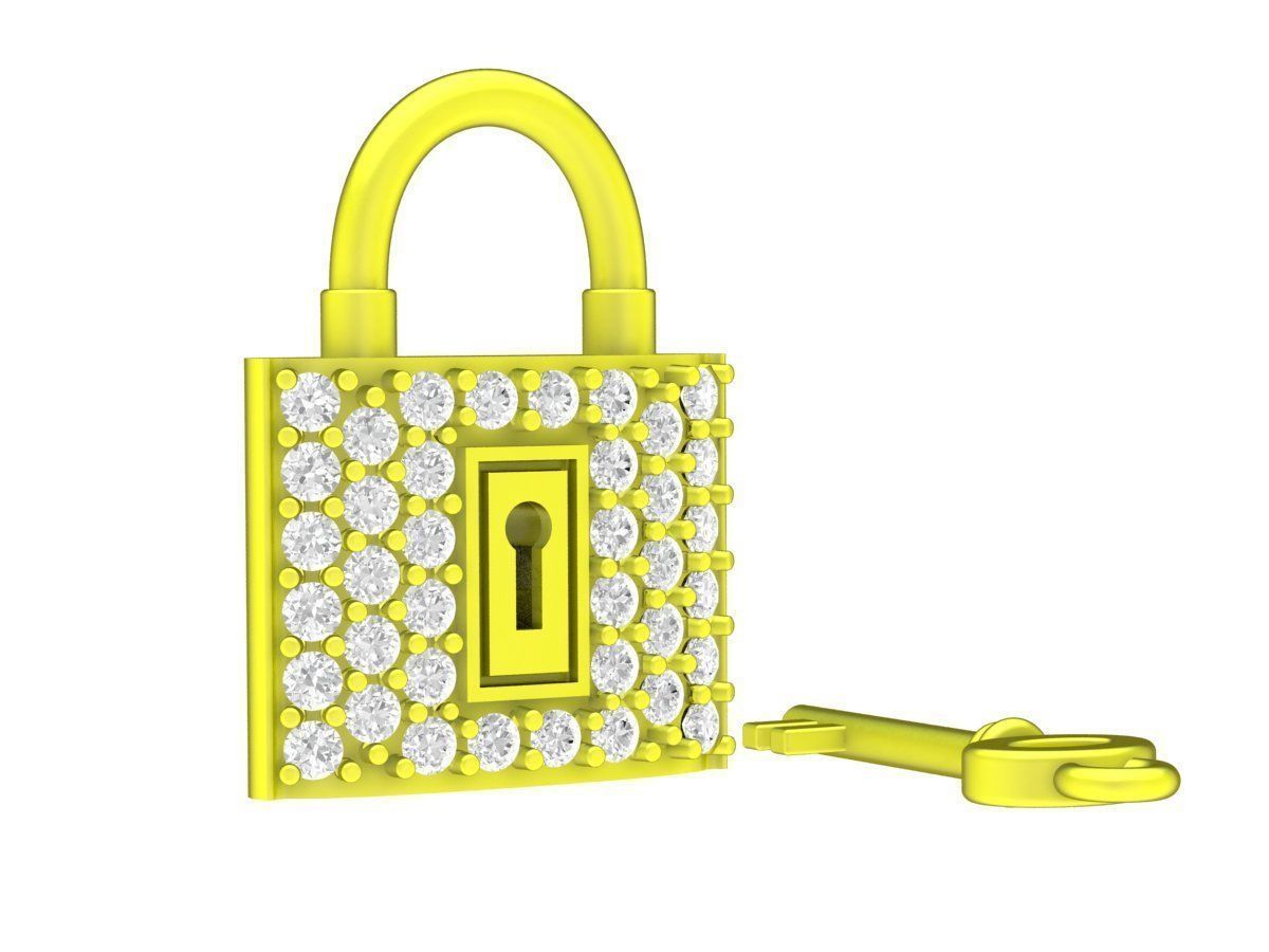 A6812 Diamond Key And Lock Pendant 3D print model_4