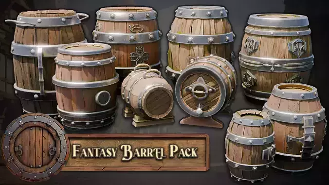 Blender 20 Massive Fantasy Barrels Asset Pack