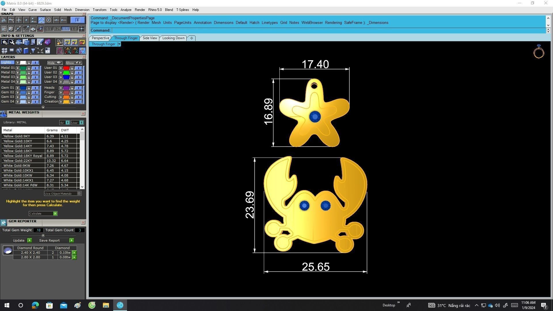 A6829 Kute Crab And Starfish Diamond Pendant 3D print model_6