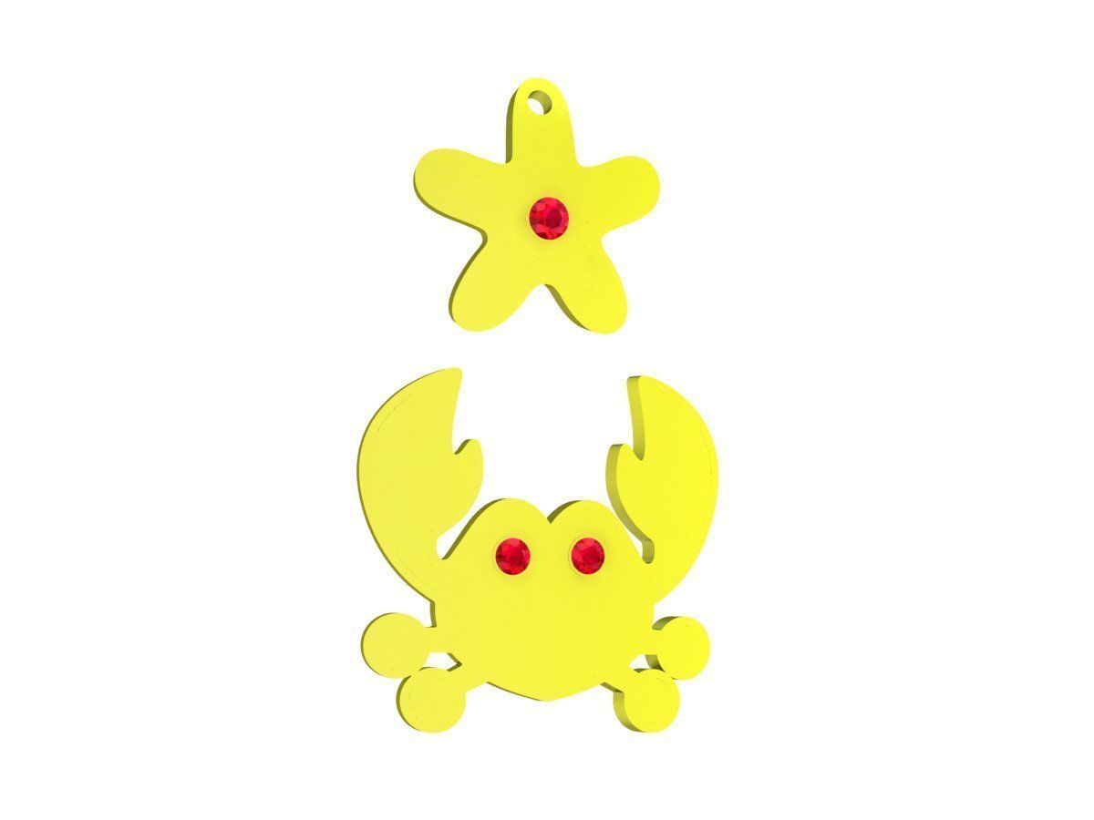 A6829 Kute Crab And Starfish Diamond Pendant 3D print model_4