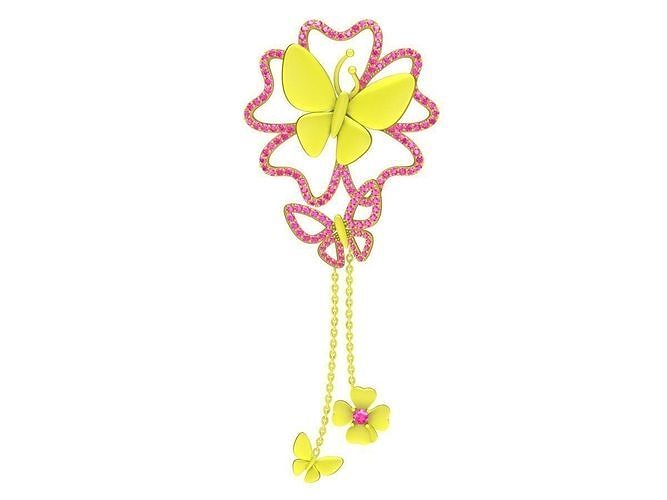 6850 luxury diamond butterfly and flower women pendant necklace 3D print model