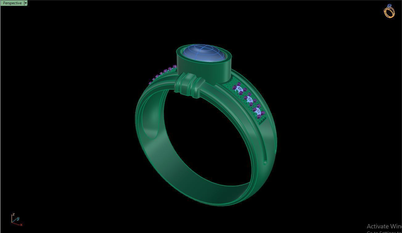 Ring M150 Mens luxury ring with gem 3D print model_19