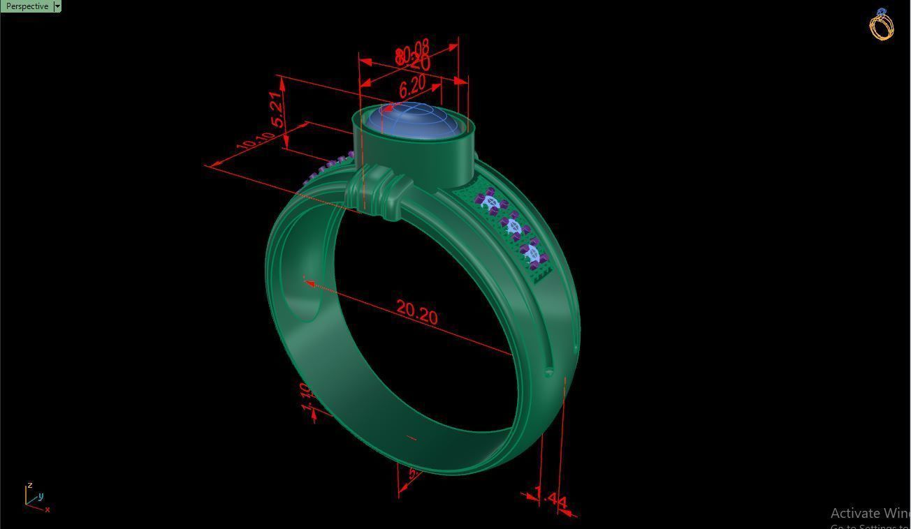 Ring M150 Mens luxury ring with gem 3D print model_18