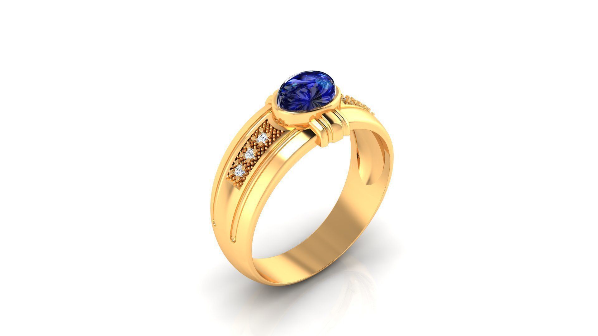 Ring M150 Mens luxury ring with gem 3D print model_10