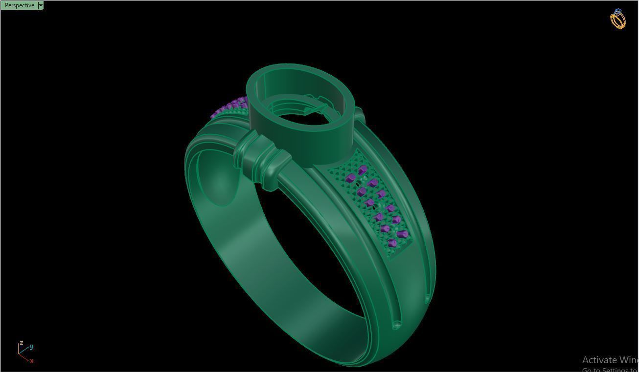 Ring M150 Mens luxury ring with gem 3D print model_21