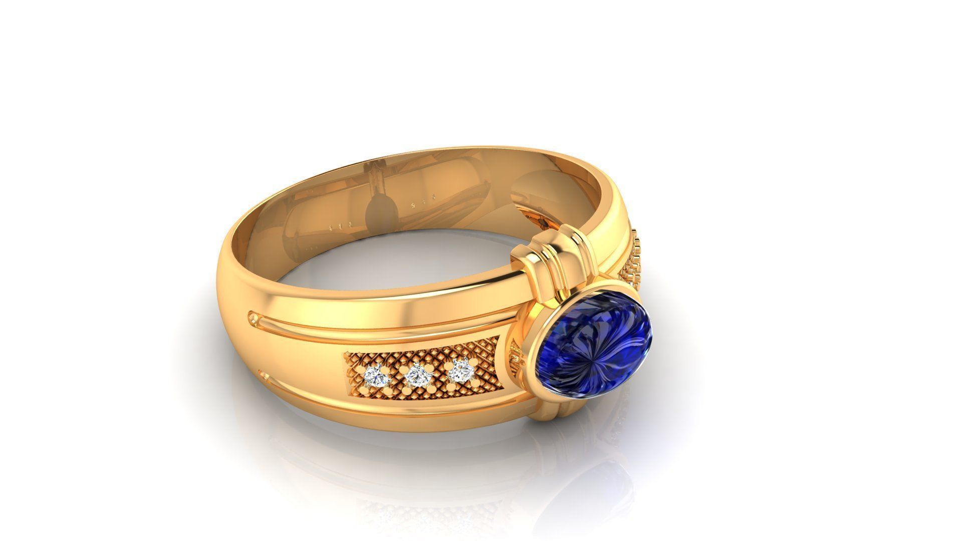 Ring M150 Mens luxury ring with gem 3D print model_12