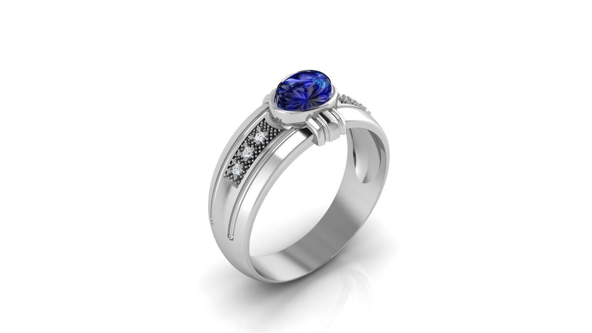 Ring M150 Mens luxury ring with gem 3D print model_6