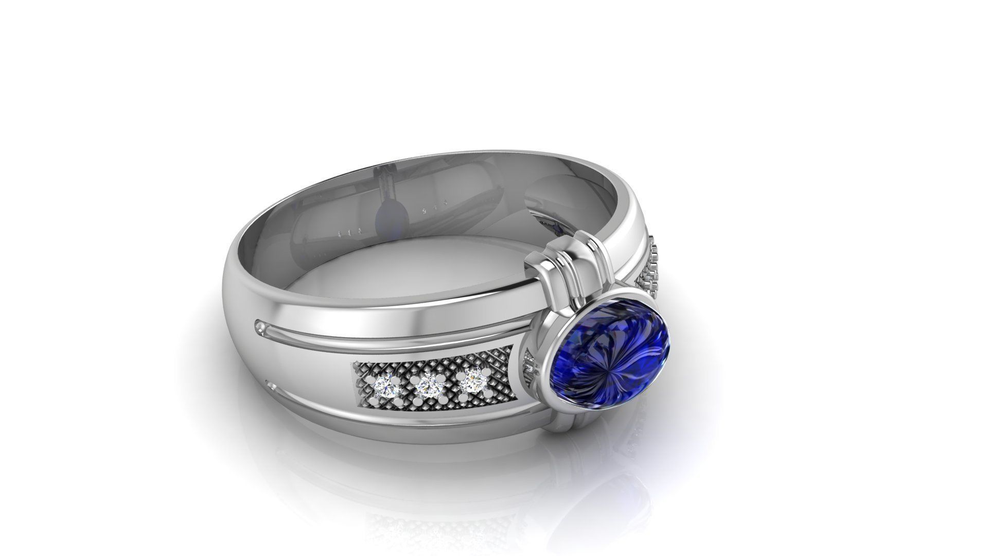 Ring M150 Mens luxury ring with gem 3D print model_1