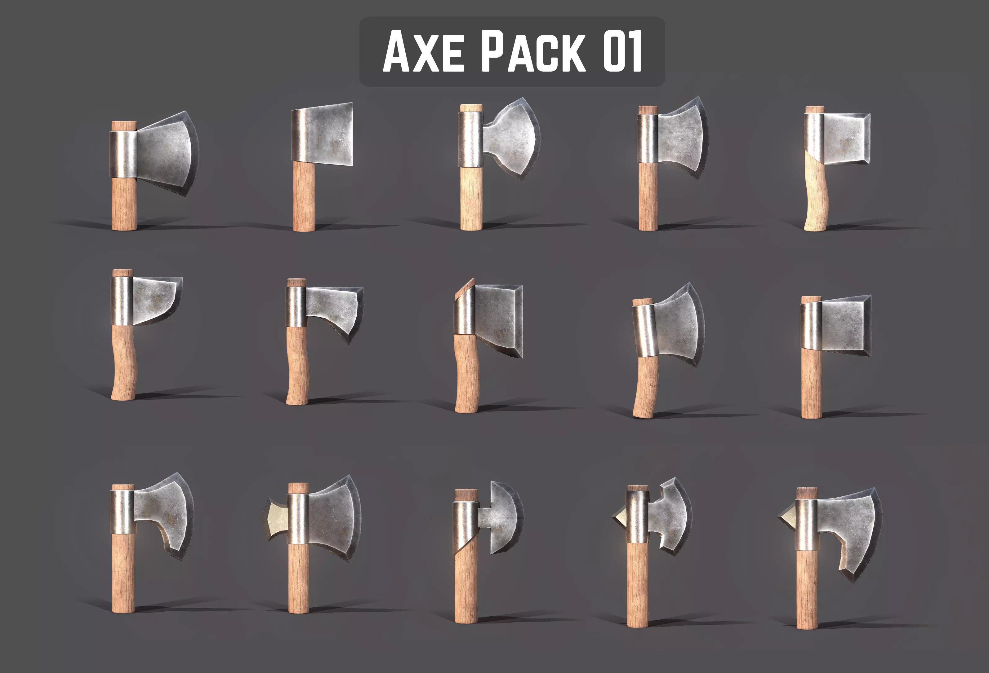 Axe Pack Game Ready Low-poly 3D model_0