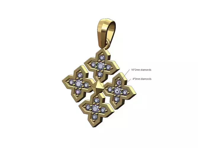 Moroccan Maltese star diamond square cluster pendant charm