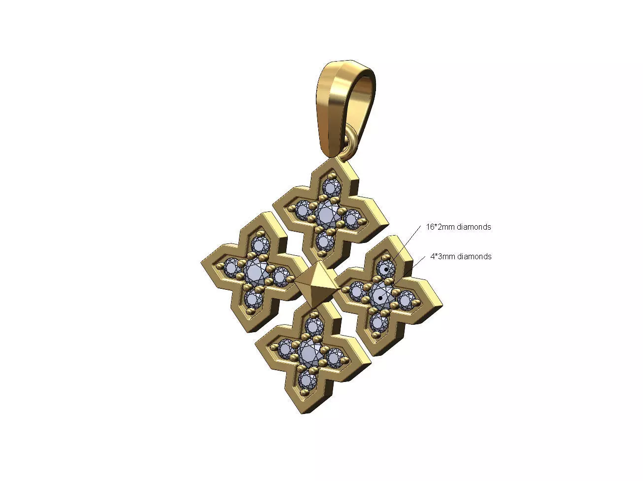 Moroccan Maltese star diamond square cluster pendant charm 3D print model