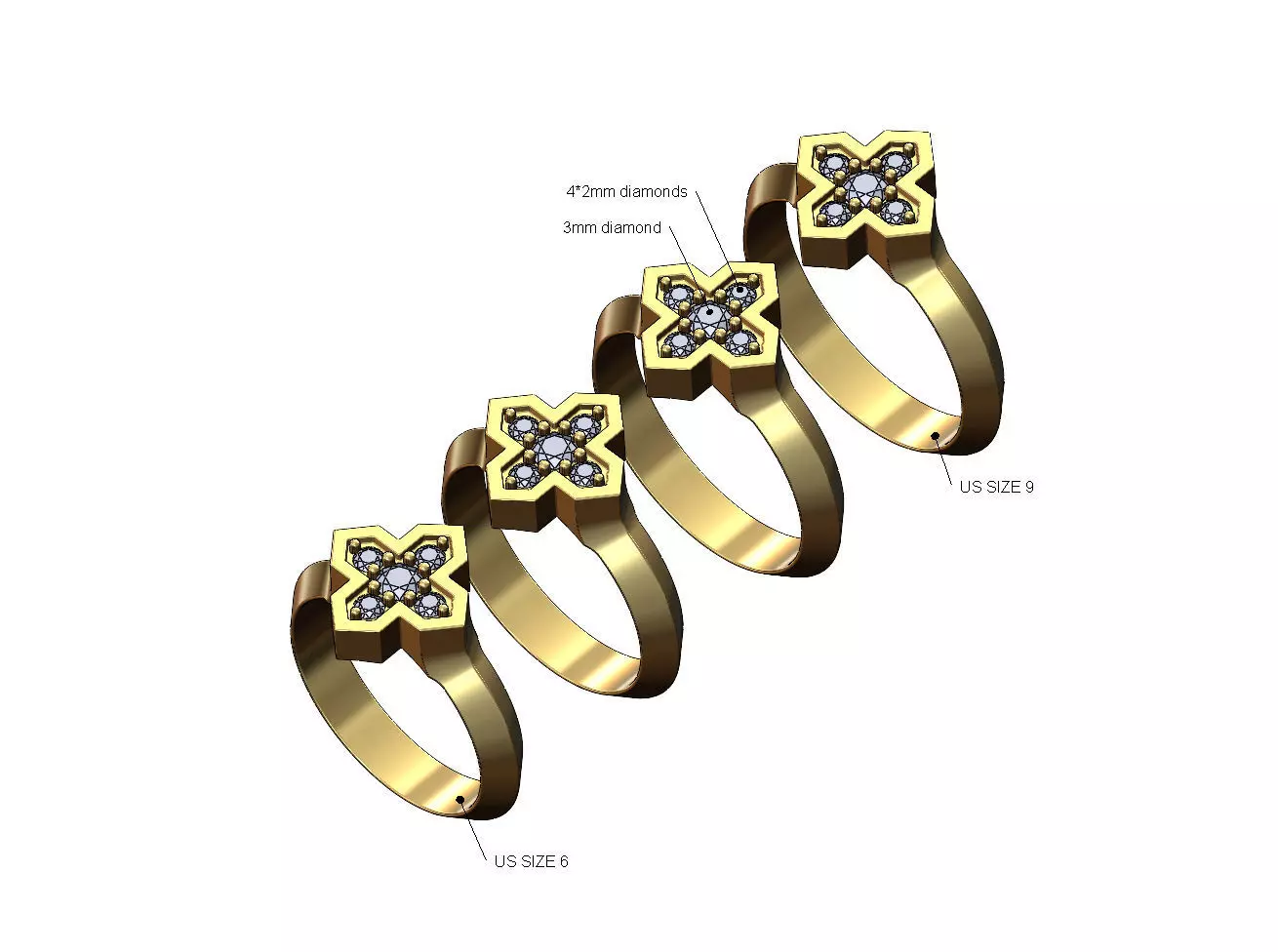 Diamond Moroccan Maltese star diamond fashion band US sizes 6to9 3D print model