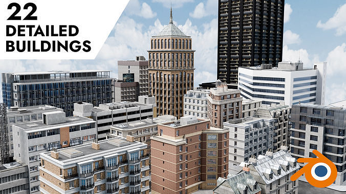 City Buildings Kitbash Pack of 22 Detailed Models Blender  3D model 2