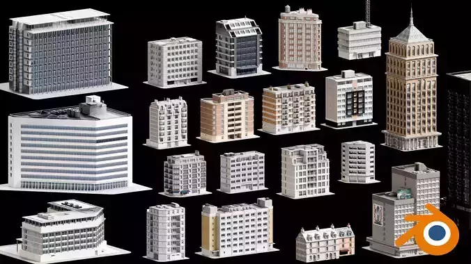 City Buildings Kitbash Pack of 22 Detailed Models Blender  3D model