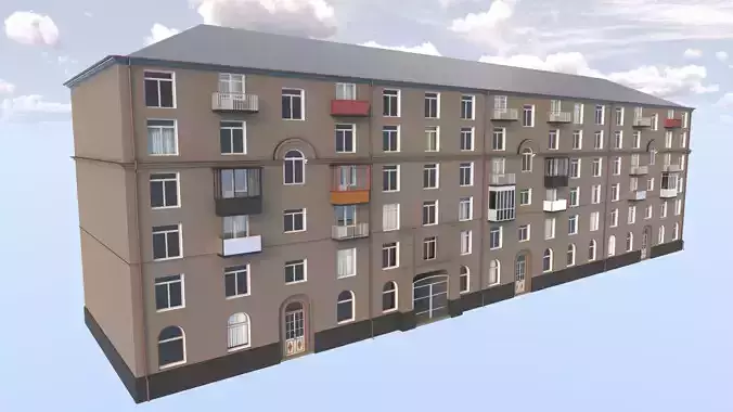 Panel house for the European Street 6 Low-poly 3D model