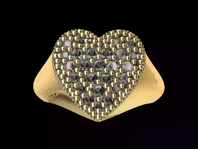 Pave Heart Signet Ring