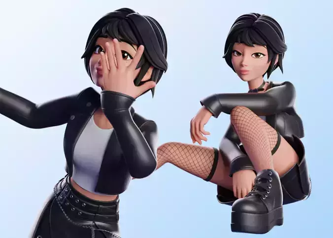 Cartoon Emo Goth Kpop Girl Woman Low-poly 3D model