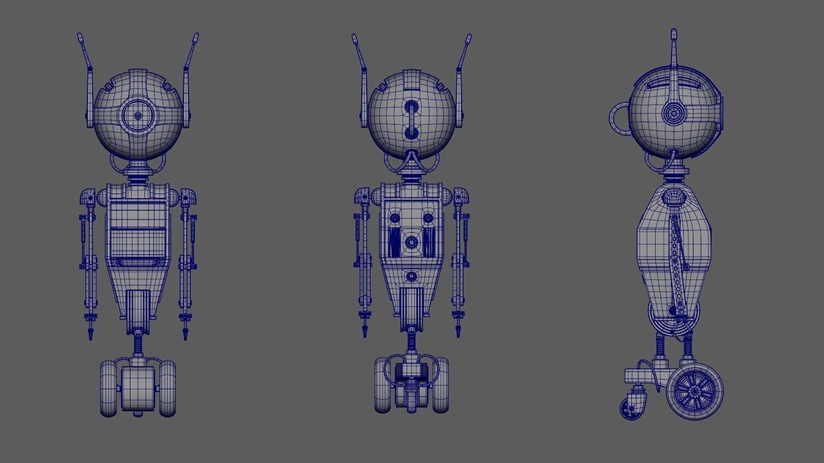 Cute rigged little robot Low-poly 3D model_3