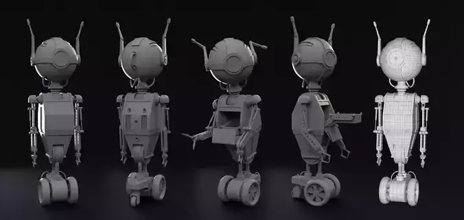 Cute rigged little robot Low-poly 3D model