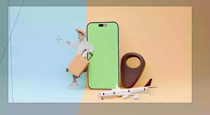 Handsome Asian youth with summer vacation illustrations 3d 