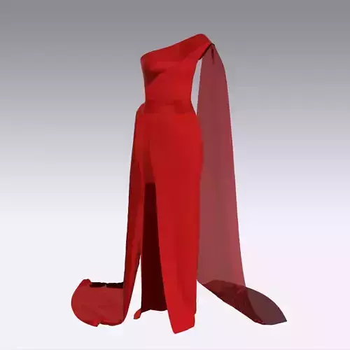 Dress red vual detail one shoulder 