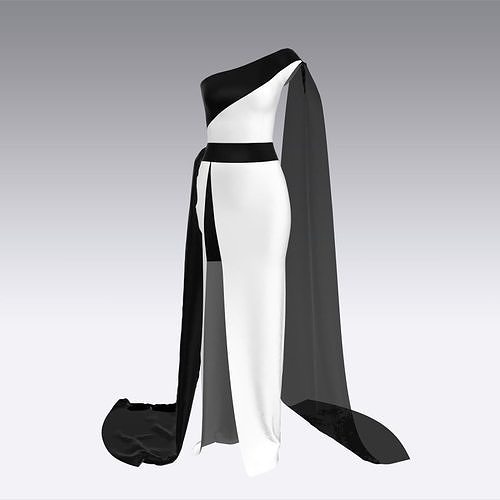 Dress black white vual detail Low-poly 3D model