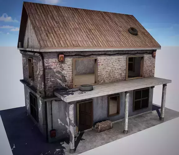 Old Old Building House for Game Low-poly 3D model
