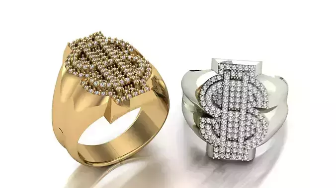 Hip Hop Dollar Iced Ring STL 3D Model for Jewelry Design