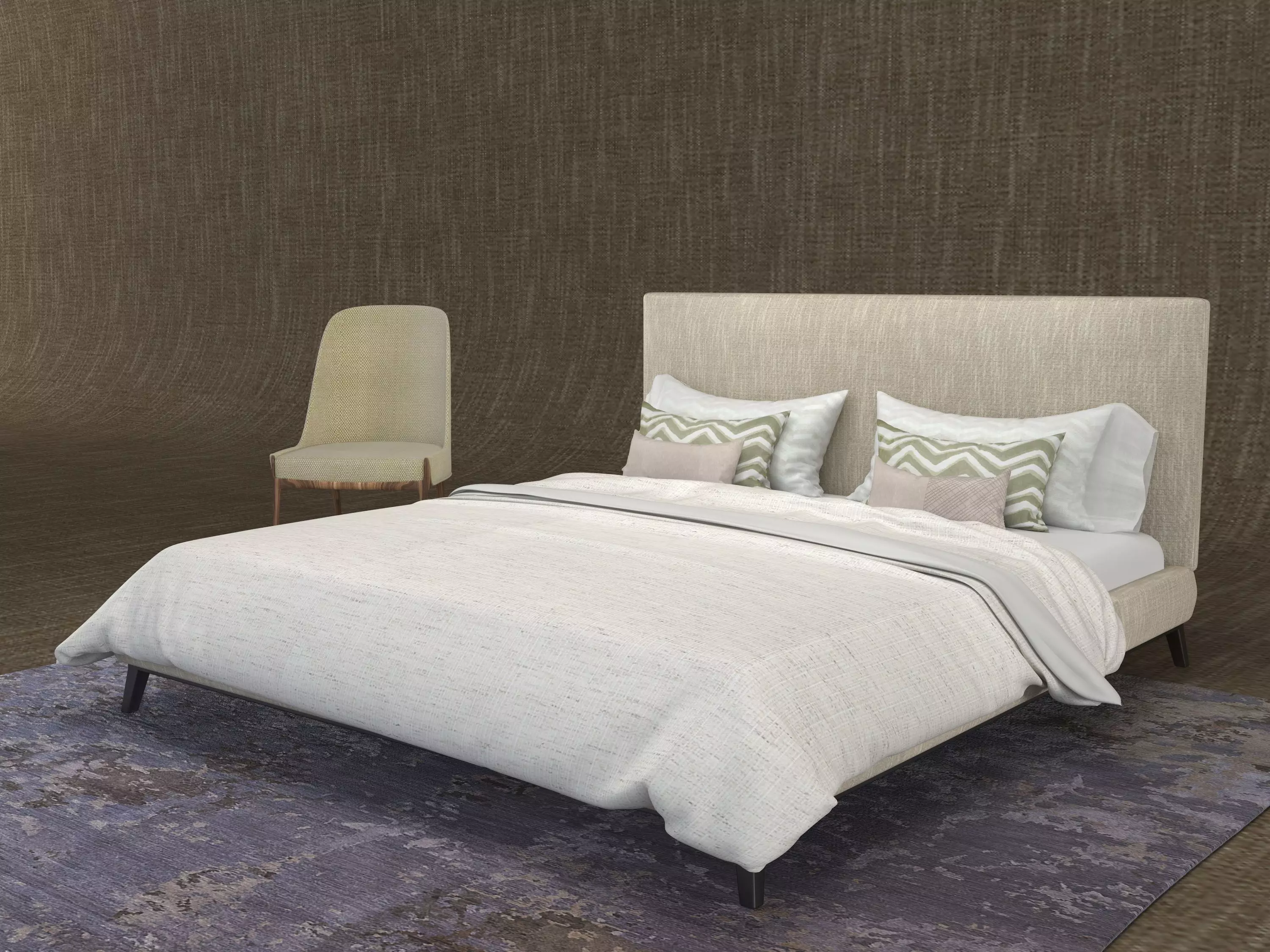 Bed and CHire and Carpets Low-poly 3D model_0