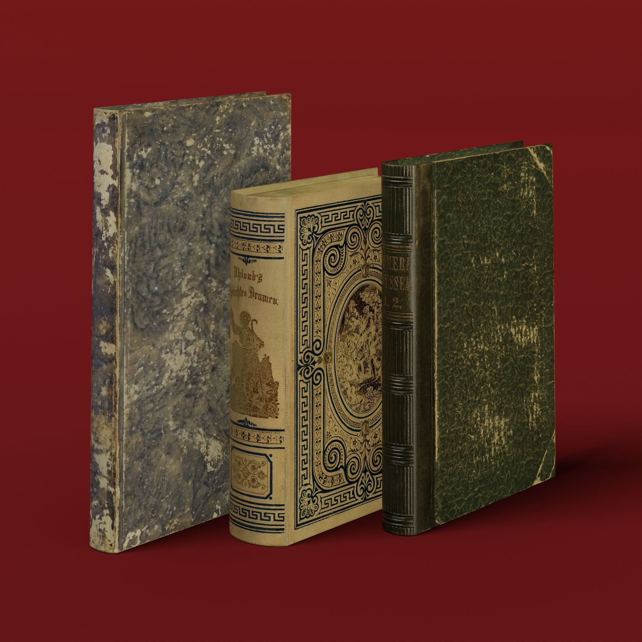 3 Worn Ancient Books - closed and opened Low-poly 3D model_8
