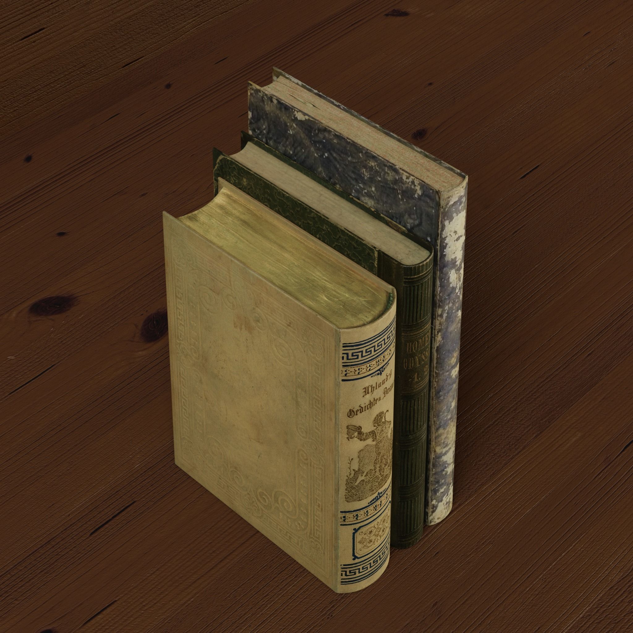 3 Worn Ancient Books - closed and opened Low-poly 3D model_20