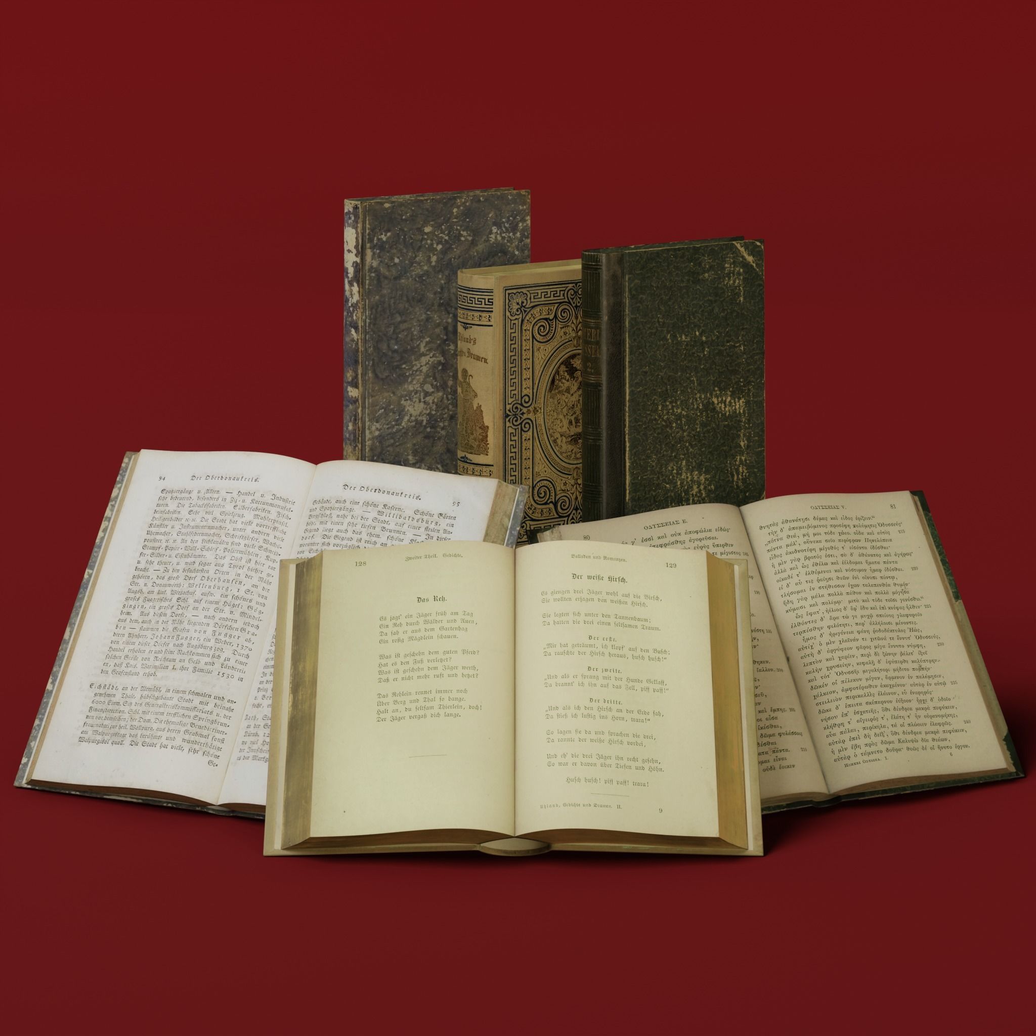 3 Worn Ancient Books - closed and opened Low-poly 3D model_7