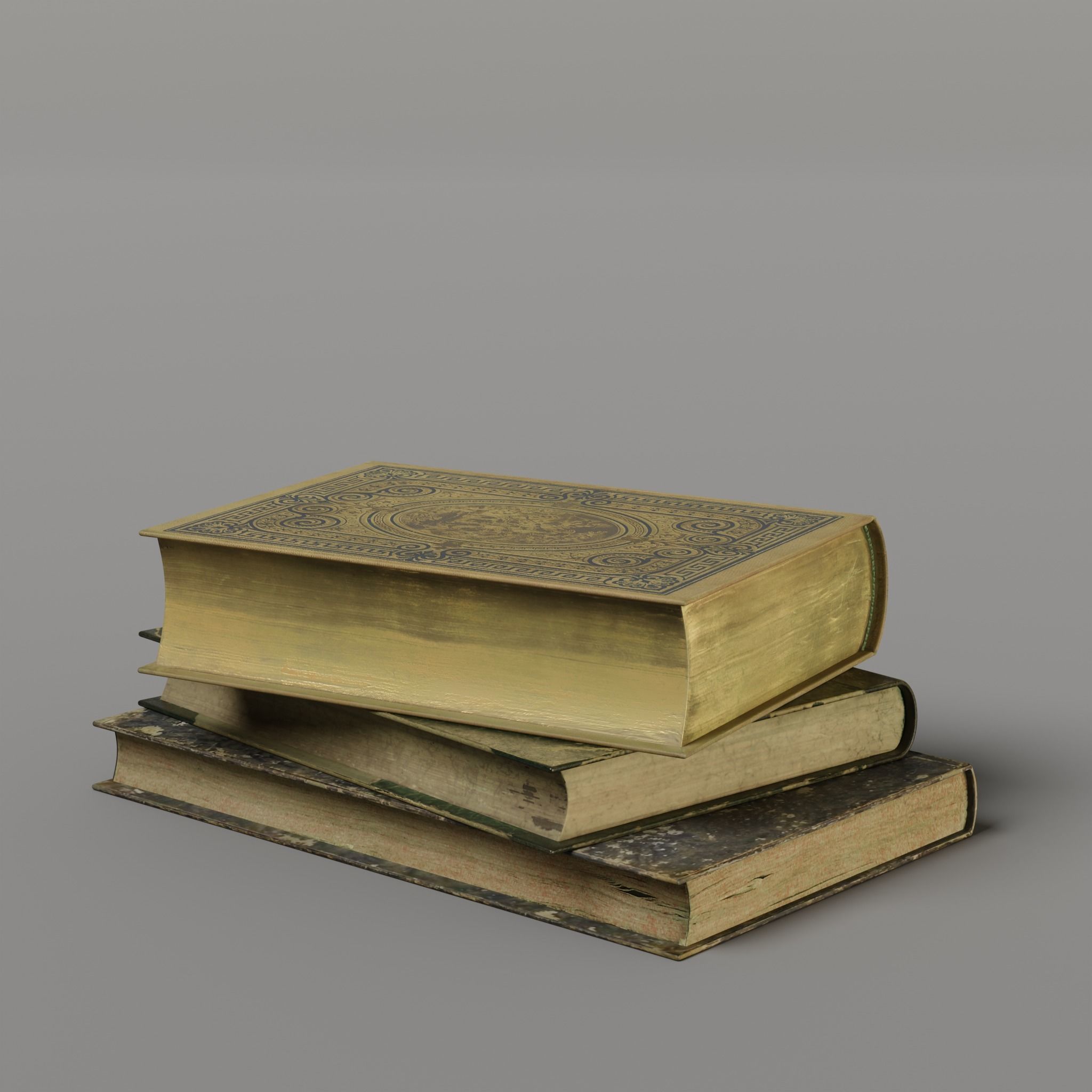 3 Worn Ancient Books - closed and opened Low-poly 3D model_19