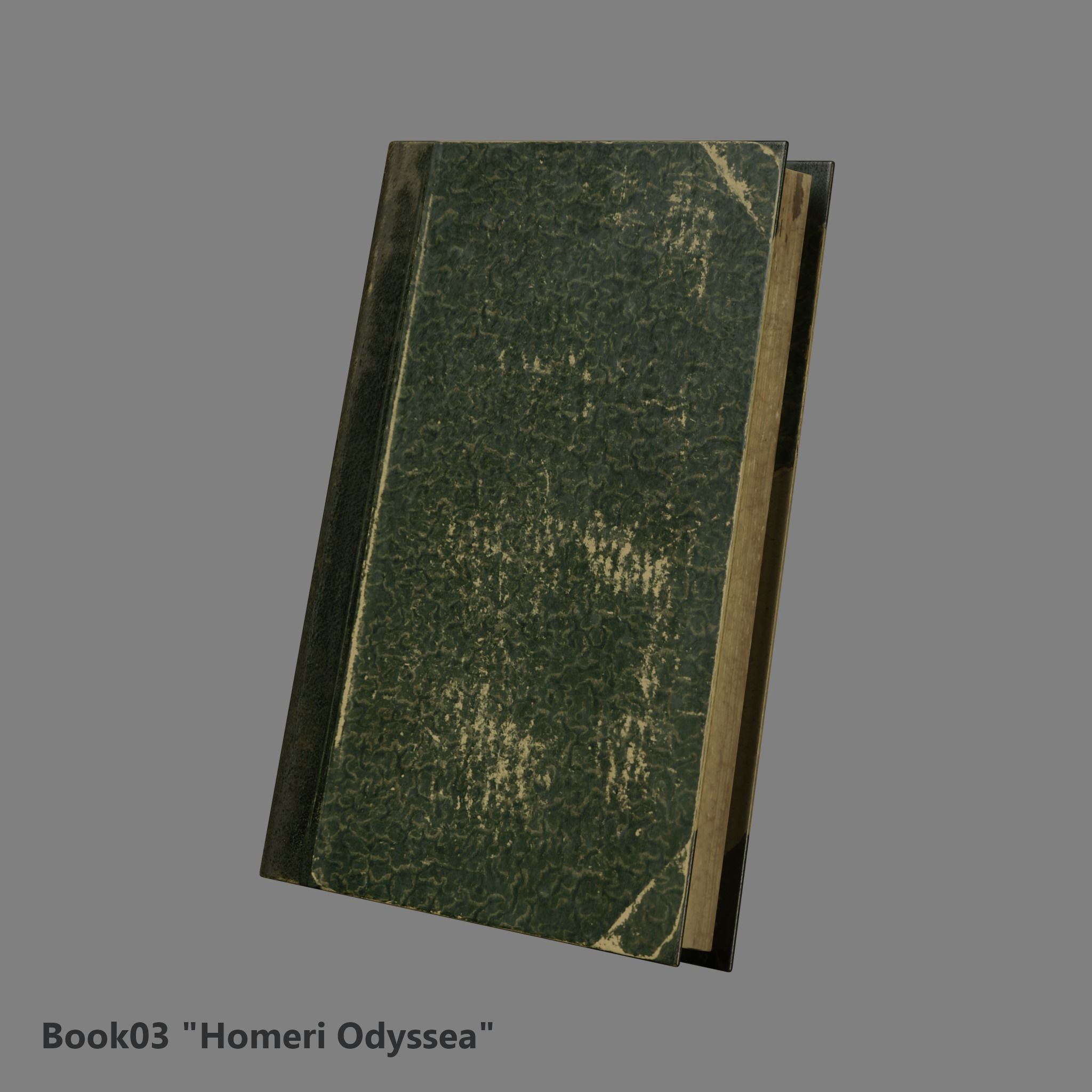 3 Worn Ancient Books - closed and opened Low-poly 3D model_15