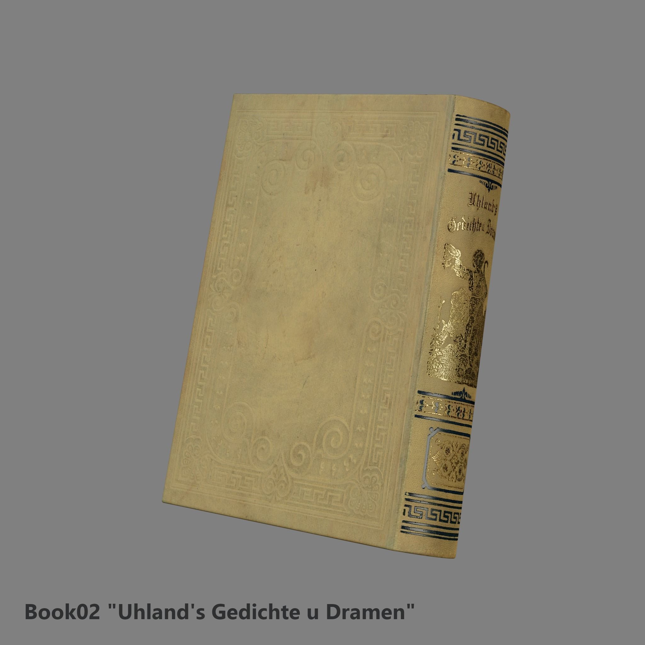 3 Worn Ancient Books - closed and opened Low-poly 3D model_13