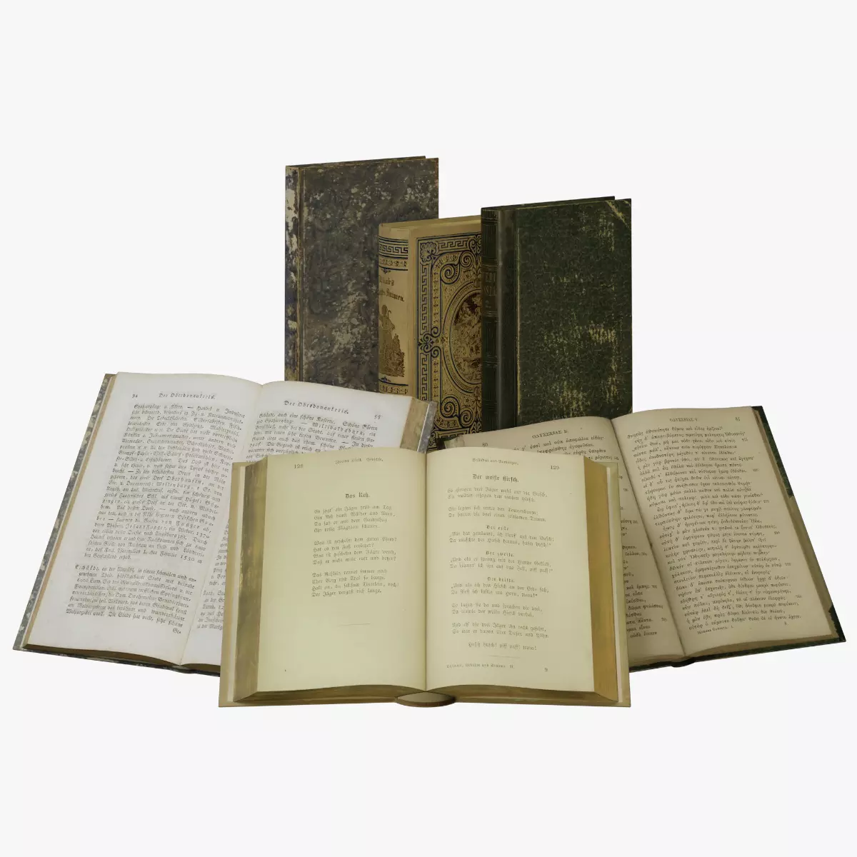 3 Worn Ancient Books - closed and opened Low-poly 3D model_0