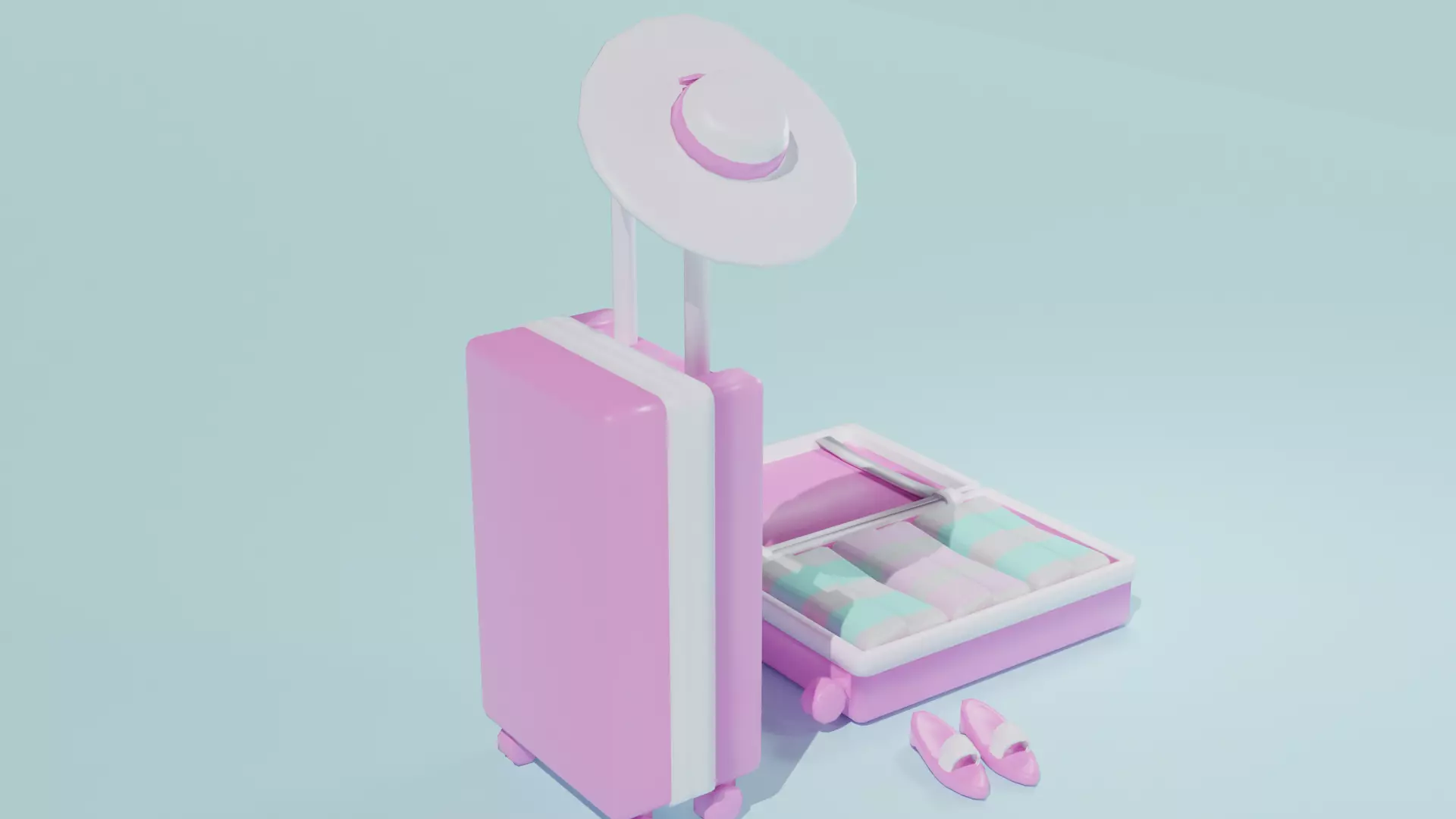 Pink Dollhouse Stuff Low-poly 3D model_0