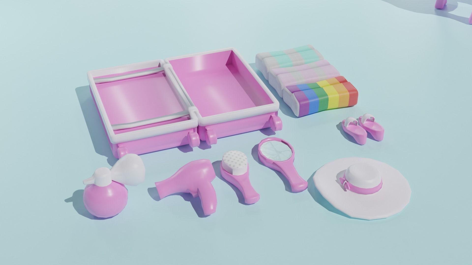 Pink Dollhouse Stuff Low-poly 3D model_5