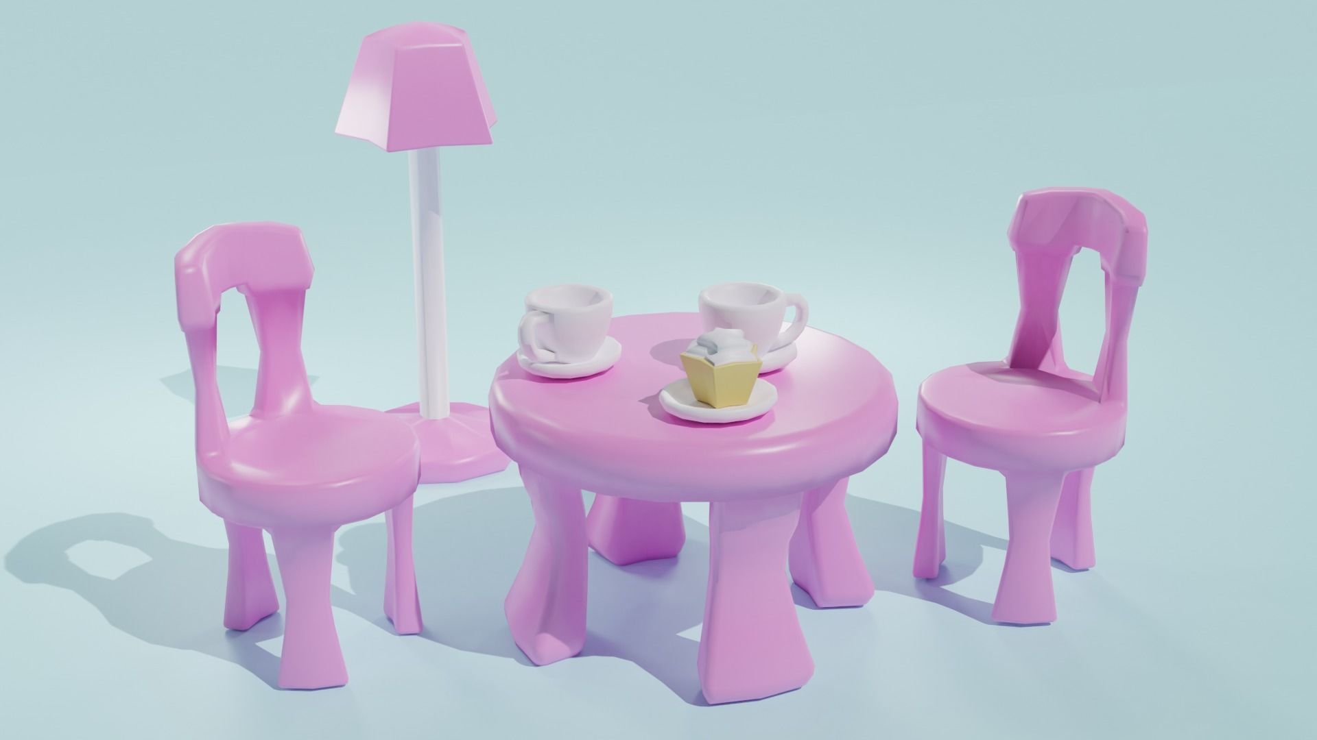 Pink Dollhouse Stuff Low-poly 3D model_3