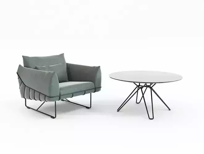 Modern Coffee Table and Armchair 9 3D model