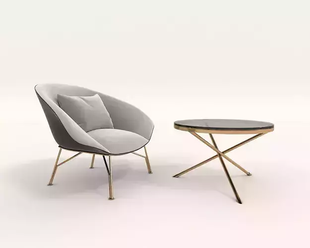Modern Coffee Table and Armchair 11 3D model