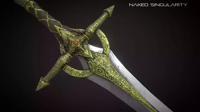 Dark fantasy golden sword - PBR - Game ready ---  Low-poly 3D model