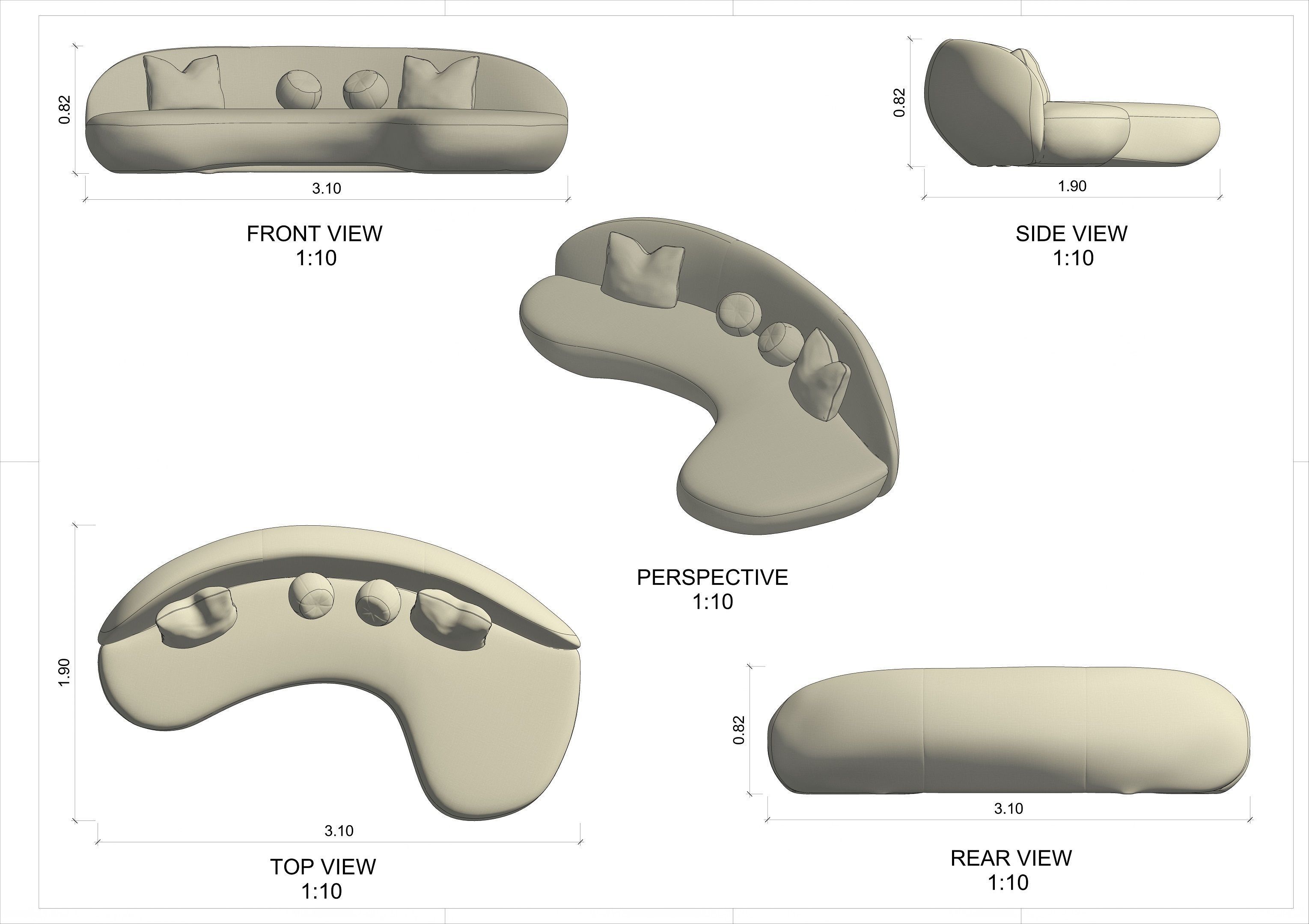 Sofa Eos - Chaise Long by Artefacto 3D model_7